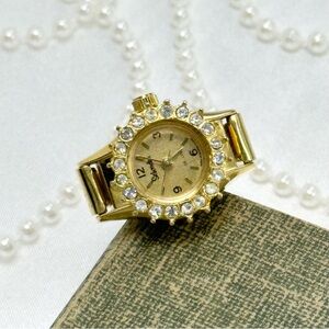Gold Diamanté Watch Ring